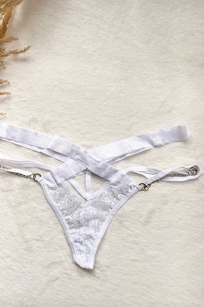 MODA G&H Underwear - White Chain Detailed Lace String - Thong