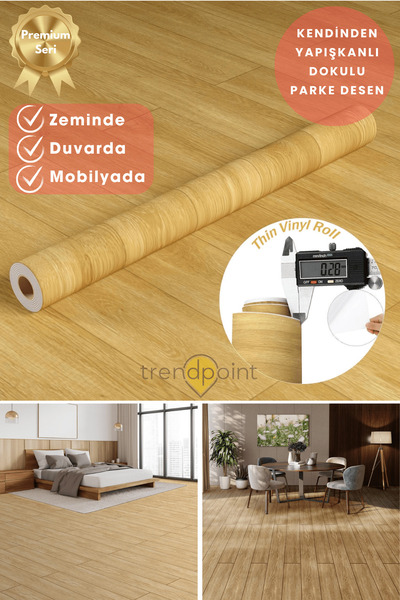 Trendpoint Kendinden Yapışkanlı Premium Zemin Duvar Kağıdı Dolap Parke Görünü...