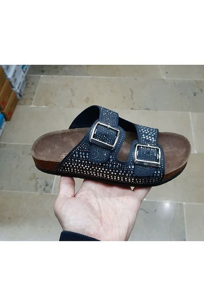 JADE Papuci ortopedici pentru femei, cu cataramă cu bandă dublă, cu talpă din plută, cu detalii de piatră