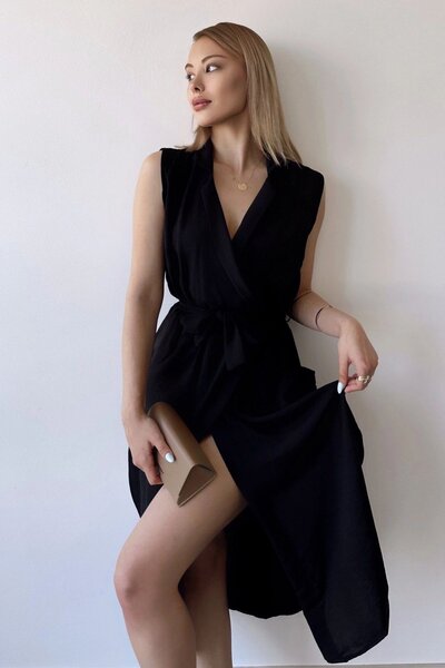 Juuuj Γυναικείο μαύρο χοντρό λουράκι, γιακά με διπλό στήθος, μονόχρωμο σχέδιο...