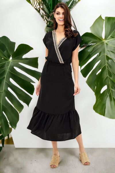 Juuuj Rochie neagră de damă, cu mâneci scurte, cu mâneci scurte, cu croiala n...