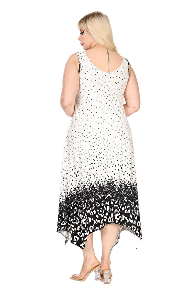 MELSAY Γυναικείο φόρεμα με λουράκι V λαιμόκοψη Λευκή πουά φούστα Leopard Print Plus Size