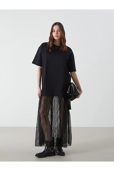 LC Waikiki Rochie de damă LCW Vision neagră cu decolteu și dantelă