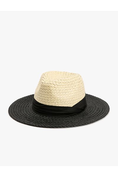 Koton Straw Fedora Hat - Tape Detailed