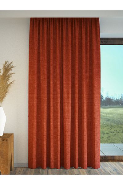 Perle Brick Color Extraphore Drawstring Linen Textured Background Curtain