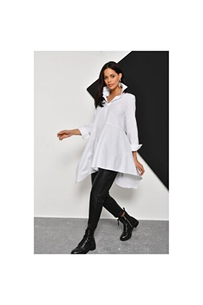 Pasaklı Giyim Women's Asymmetrical Long Terikoton Orange Tunic Shirt Dress Suitable for Hijab4912230