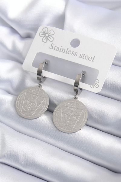 Store 316l Steel Silver Color Pentagram Embroidery Model Women's Earrings