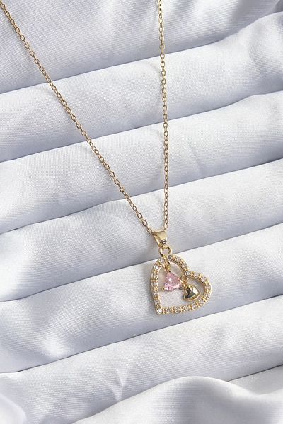 Clariss 316L Steel Gold Color Chain Zircon Stone Heart Model Women's Necklace