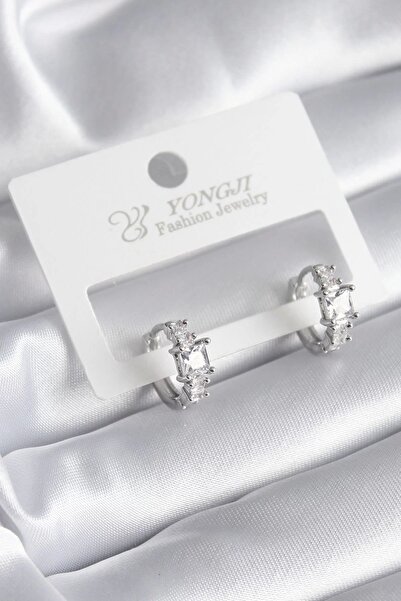 Clariss Brass Silver Color Zircon Stone Women's Earrings