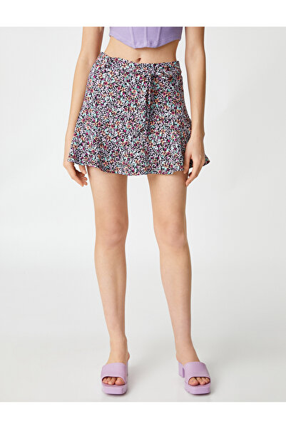Koton Květinová krátká sukně s volánkem v mini pasu