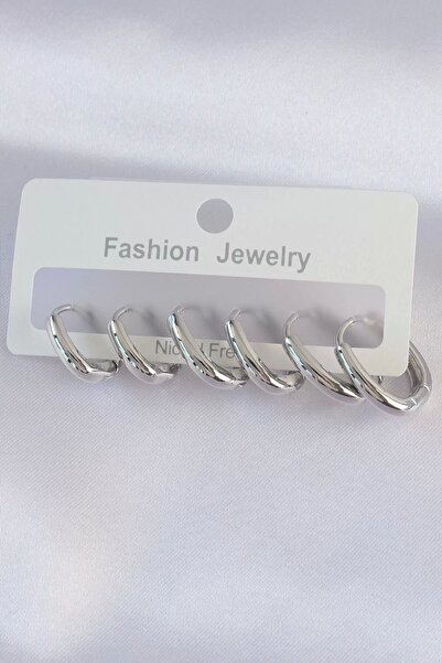 Clariss مجموعة أقراط بيضاوية فضية اللون من النحاس