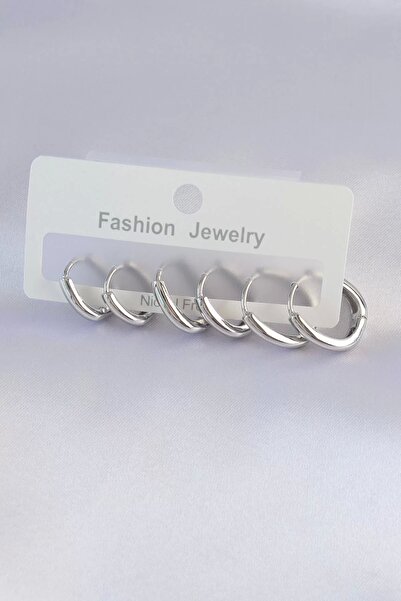 Clariss مجموعة أقراط بيضاوية فضية اللون من النحاس