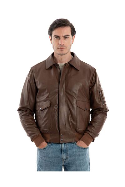 By Marki Marki Maverick Genuine Leather Pilot Coat - Brown, Shirt Collar, Timeless and Stylish - 503122