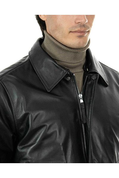 By Marki Marki Genuine Leather Pilot Coat - Black, Shirt Collar, Timeless and Fashionable Design- 503122