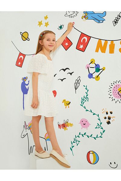 Koton Square Collar Flounced Frilly Cotton Dress