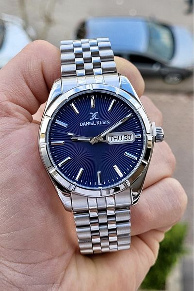 Daniel Klein Men's Wrist Watch with Adjustable Band and Dark Blue Cordon White Color