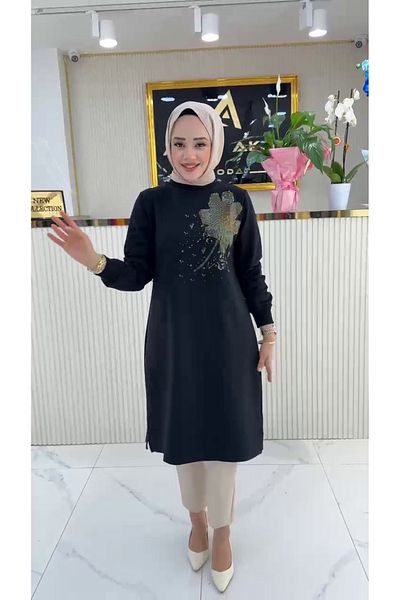 Zeynep Butik Ayşe Akay 100cm Floral Print Tunic - Two Yarn Fabric 1657
