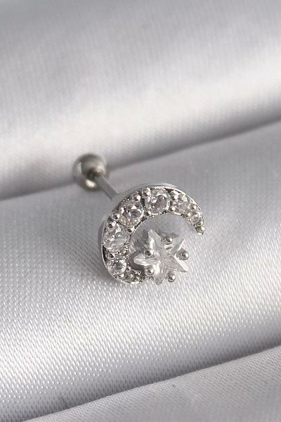 Clariss 316L Steel Silver Color Zircon Stone Moon Star Tragus Piercing