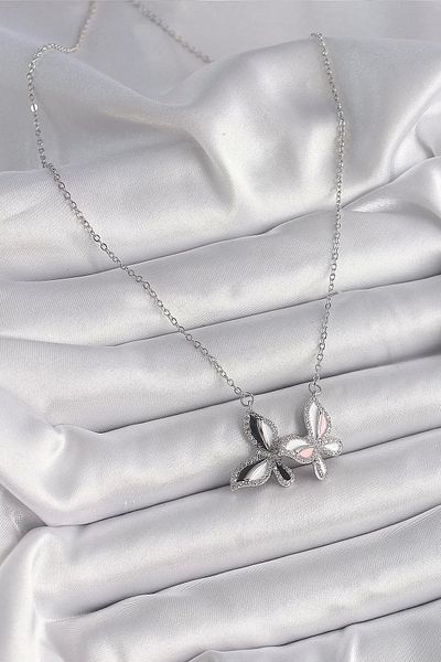 Clariss 316L Steel Silver Color Chain Zircon Stone Colorful Butterfly Model Women's Necklace