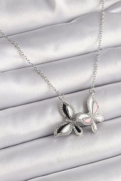 Clariss 316L Steel Silver Color Chain Zircon Stone Colorful Butterfly Model Women's Necklace