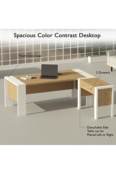 Mahmayi Moderno A01 L-Shaped Workstation Executive Desk with 2 Drawers for Office-Light Imperia