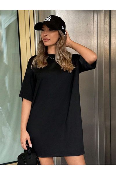 Revasser Women's Solid Color Long Basic Dress Oversize T-Shirt