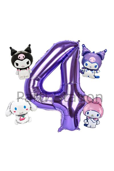 Parti Station Kuromi Mymelody Cinnamonroll - 4 Years Old Mini Purple Balloon Set for Birthday