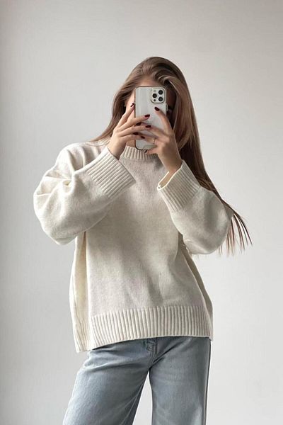 Madmext Ecrufarbener Oversize-Strickpullover mit Rundhalsausschnitt MG1972