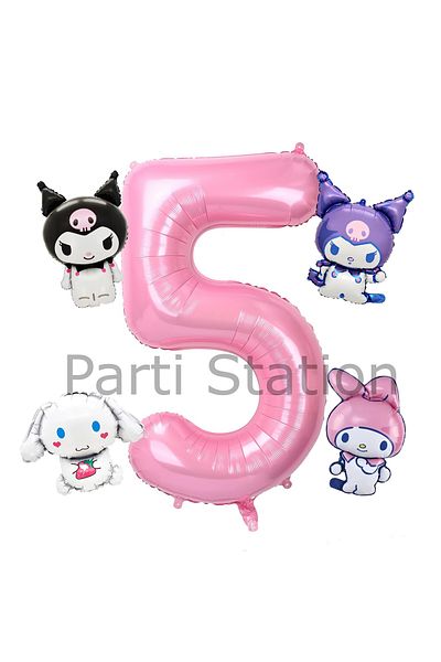 Parti Station Kuromi Mymelody Cinnamonroll Pink Mini Balloon Set - 5 Years Old Birthday Concept