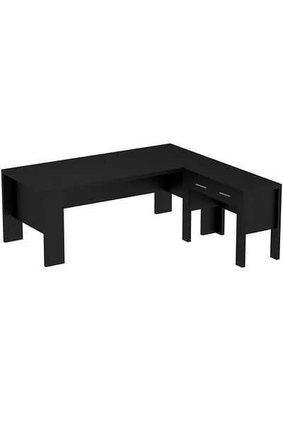 Mahmayi Moderno A01 L-Shaped Workstation Executive Desk with 2 Drawers for Office-Black