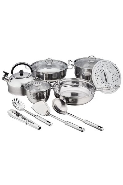 COOYA 14pcs Stainless Steel Pots Pans Set, Heat-Resistant Handles,with Glass Lids, Suit for all Stovetops