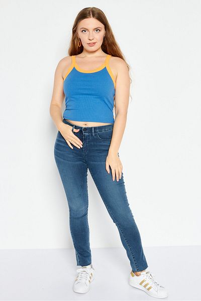 Levi's Women Scoop Neck Sleeveless Ribbed Crop Top, Blue