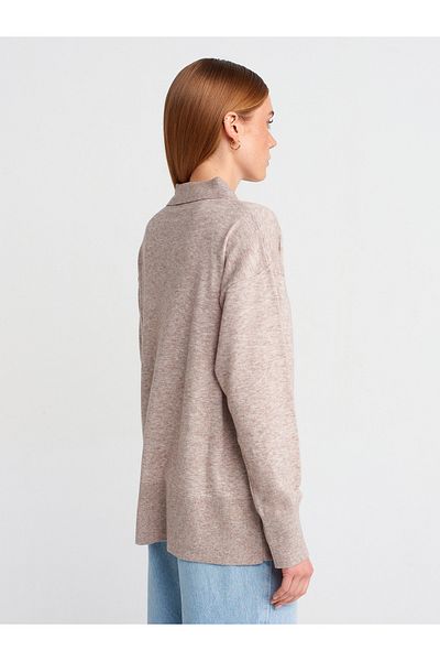 Dilvin 10715 Polo Neck Mink Thin Knitwear Sweater - Buttoned M.