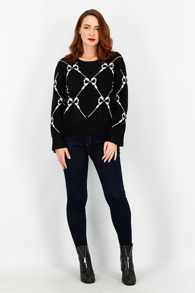 Aqua Women Mock Neck Allover Print Cashmere Sweater, Black