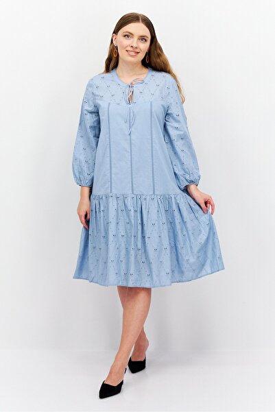 Esprit Women Textured Midi Dress, Blue