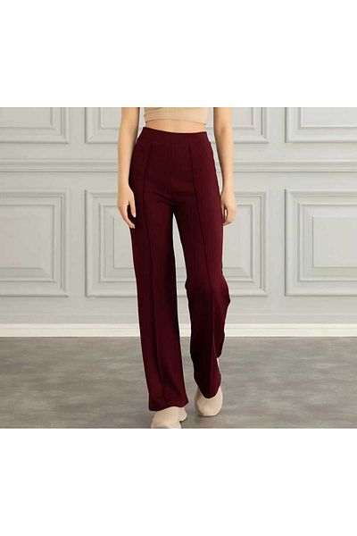 NEVEGE BUTİK Women's Knitted Fabric Licra Tight Packing Palazzo Pants-Bordo