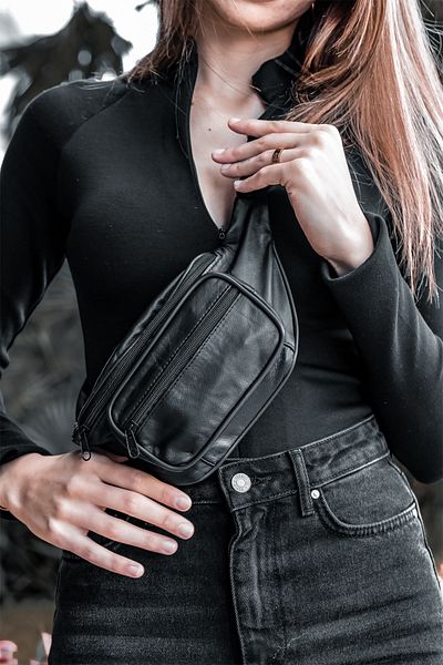 Derideposu Genuine Leather Black Freebag - Waist Bag & Crossbody