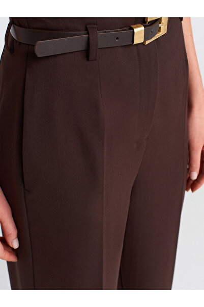 Dilvin 71293 Brown High Waist Belted Trousers