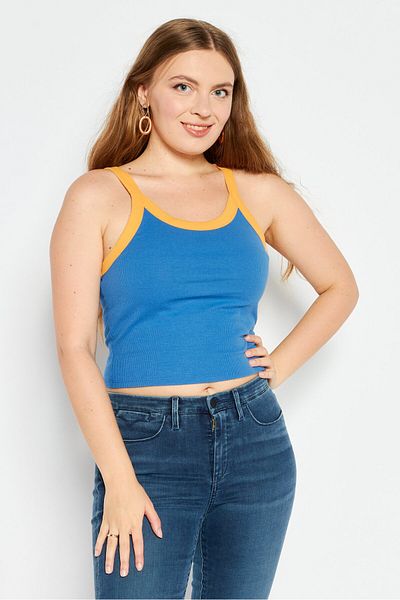 Levi's Women Scoop Neck Sleeveless Ribbed Crop Top, Blue