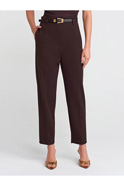 Dilvin 71293 Brown High Waist Belted Trousers