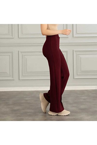 NEVEGE BUTİK ЖІНОЧІ В'ЯЗАНІ ТКАНИНИ З ЛІКРОВИМ СУКНЯНИМ ПІДКРЕСЛЮЮЧИМ ПАЛЛАЦЦО-ШТАНИ-БОРДОВІ