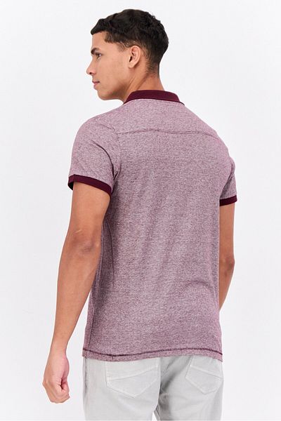 French Connection Men Regular Fit Brand Logo Short Sleeves Polo Shirt, Heather Burgundy