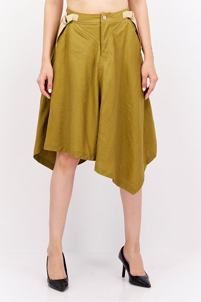 Esprit Women Solid Midi Skirts, Olive