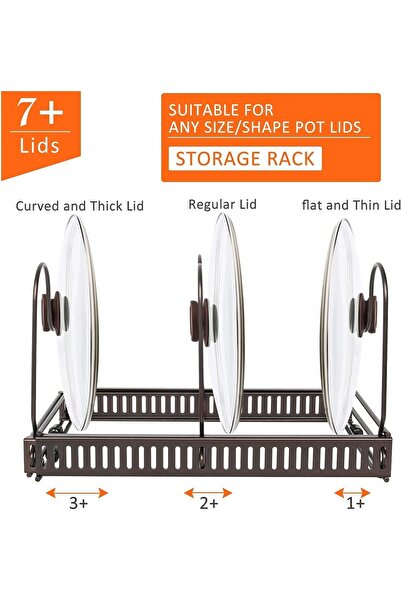 COOYA Pot and Pan Organizer Rack, 7 Adjustable Compartment, U Shape Groove, Suitable for kitchen