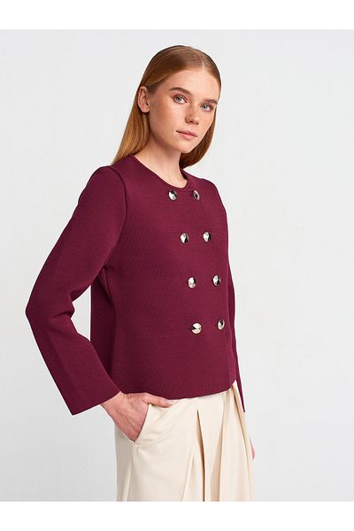 Dilvin 60957 Tricotaj cu nasturi cu gâtul turnat Cardigan-Burgundy