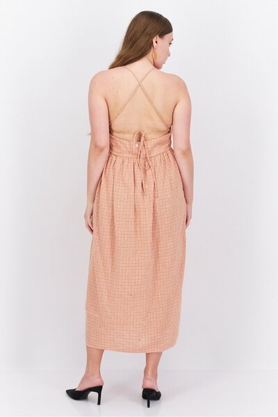 Levi's Women Micro Checkered Midi Dress, Brown