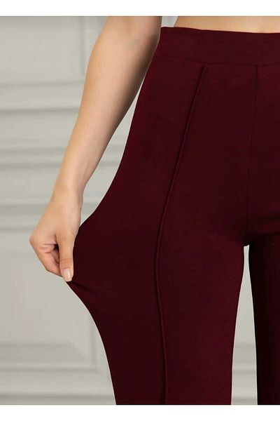 NEVEGE BUTİK Women's Knitted Fabric Licra Tight Packing Palazzo Pants-Bordo