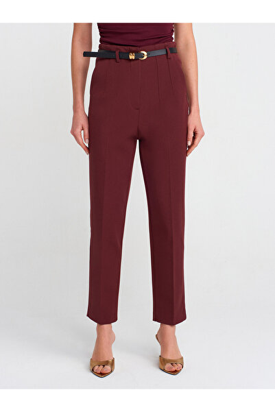 Dilvin 71614 Kemerli Yüksek Bel Pantolon-Bordo