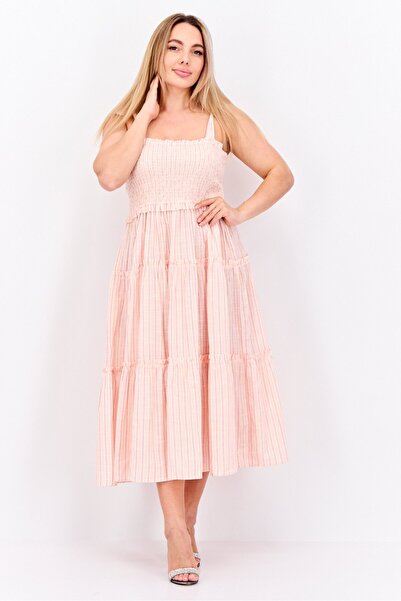 Nautica Women Stripe Casual Midi Dress, Rose Pink