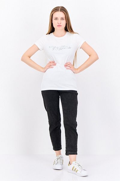 Nautica Women Round Neck Short Sleeves Brand Logo T-shirt, White